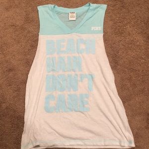 Pink muscle tee light blue